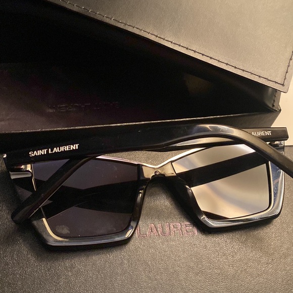 Saint Laurent SL570 001 Black Silver Cat Eye Women Sunglasses - Picture 4 of 9